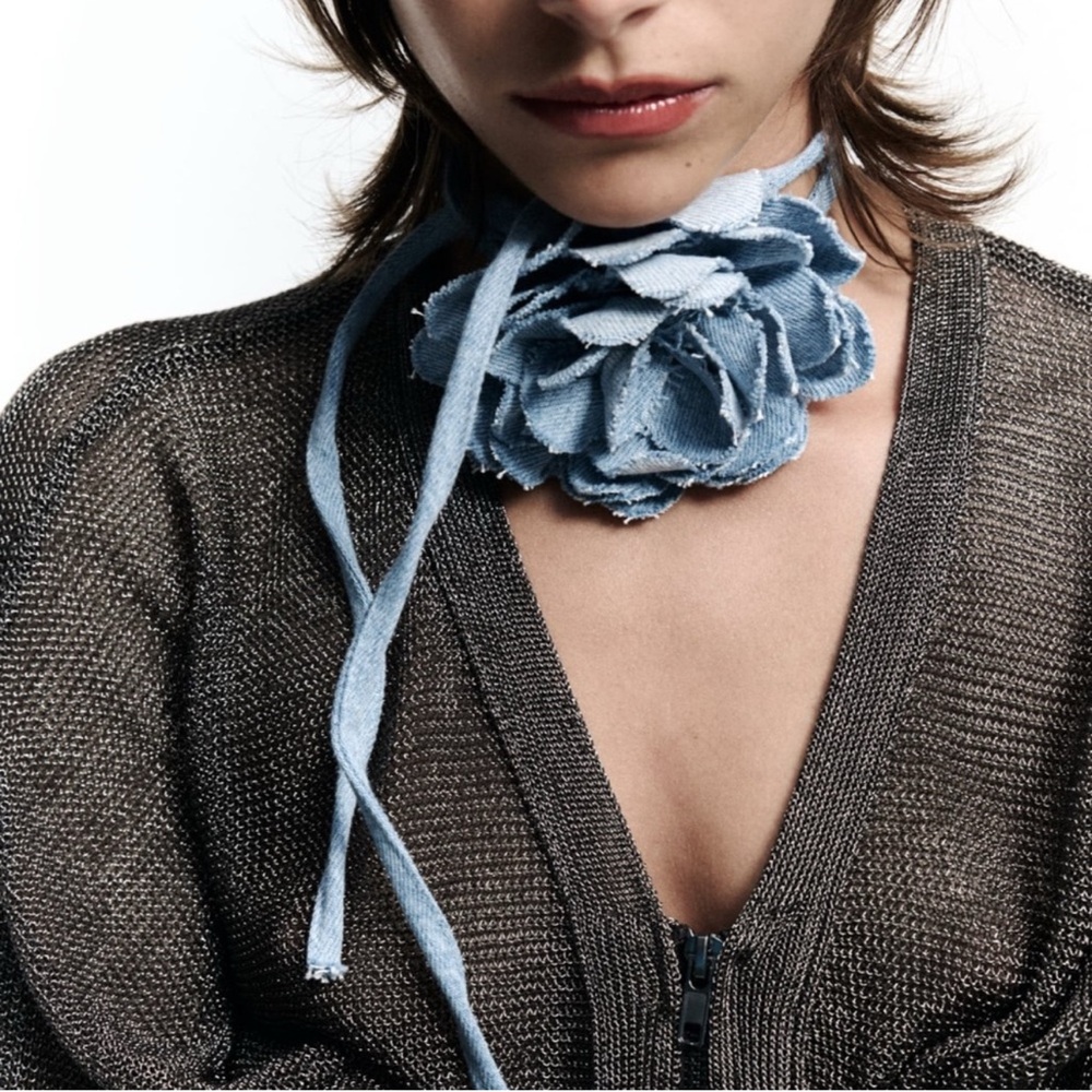Zara Blue Floral Denim Choker Necklace